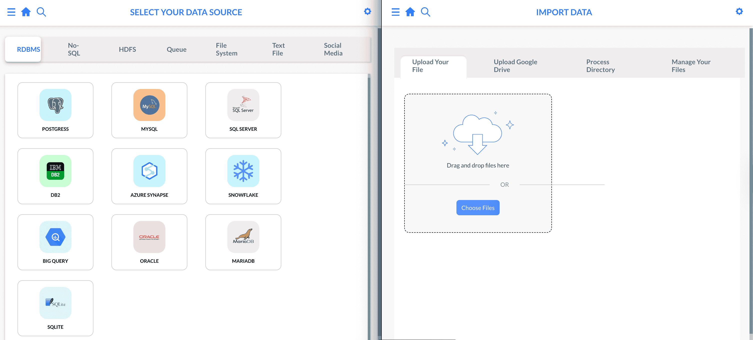 VADY platform interface displaying seamless database integrations