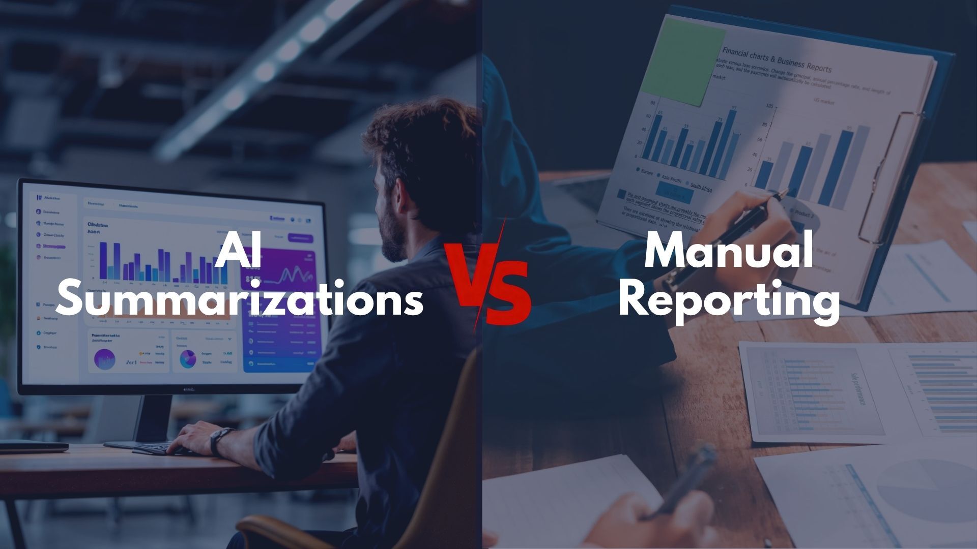 NewFangled Vision comparison of manual vs AI reporting with automation and insights.